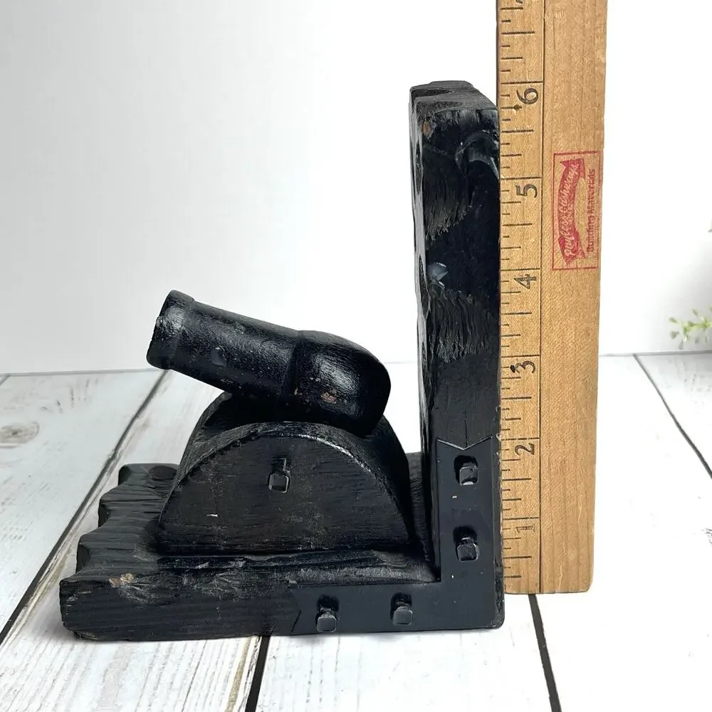 Wood & Metal Rustic Carved Cannon 1 Bookend Black Castle Spanish Nautical Pirate